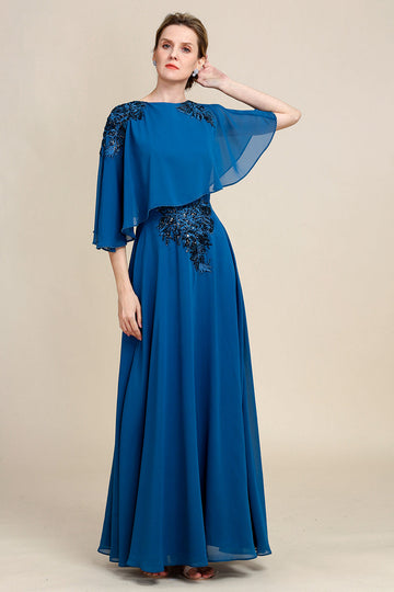 Gasa Vestido de Madrina Encaje Azul Pavo Real